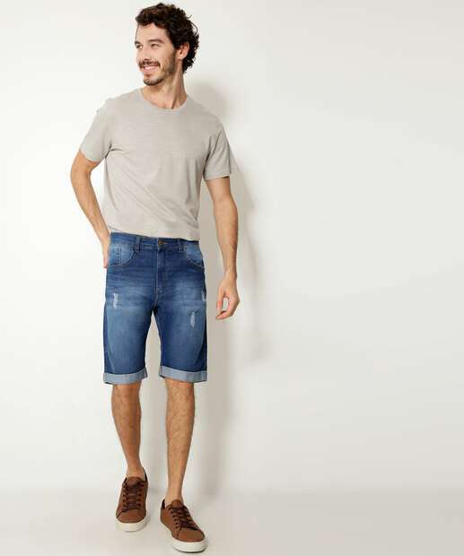 Bermuda Masculina Jeans Destroyed Bolsos