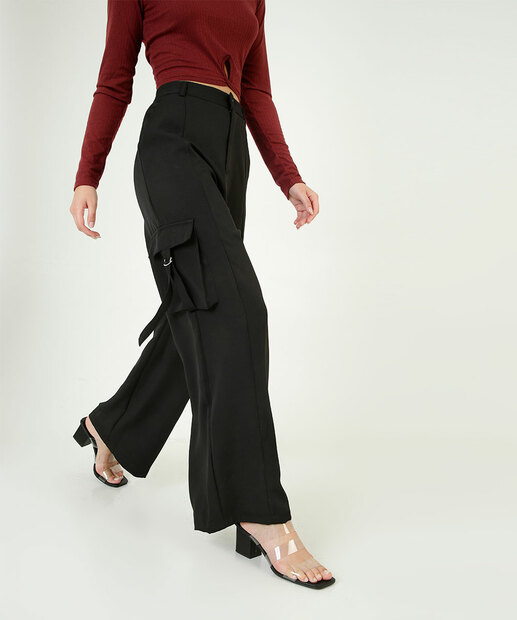 Calça Wide Leg Feminina Pantalona Cargo Marisa