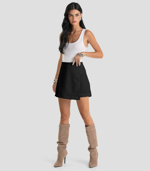 Shorts Saia Feminino Tweed Dianna Preto
