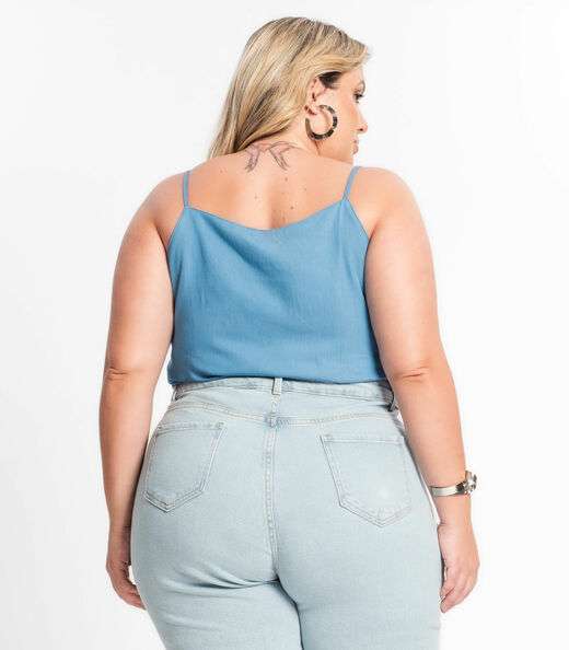 Blusa De Alça Feminina Plus Size Secret Glam Azul