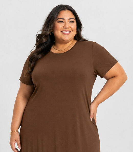 Vestido Feminino Midi Plus Size Infinita Cor Marrom