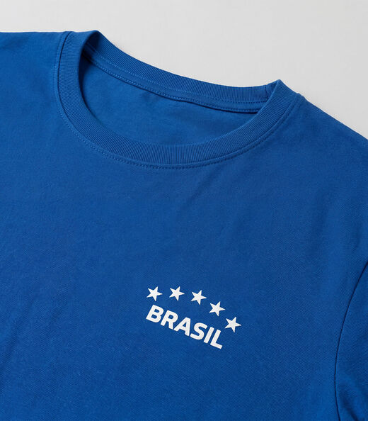 Camiseta Masculina em Cotton Leve Brasil Select Azul