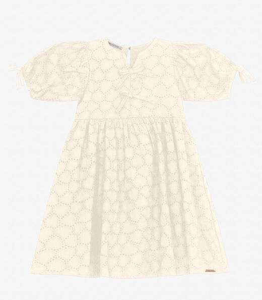Vestido em Laise Corações e Viscose Khy Trick Nick Off White