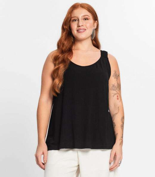 Blusa De Alça Feminina Plus Size Secret Glam Preto
