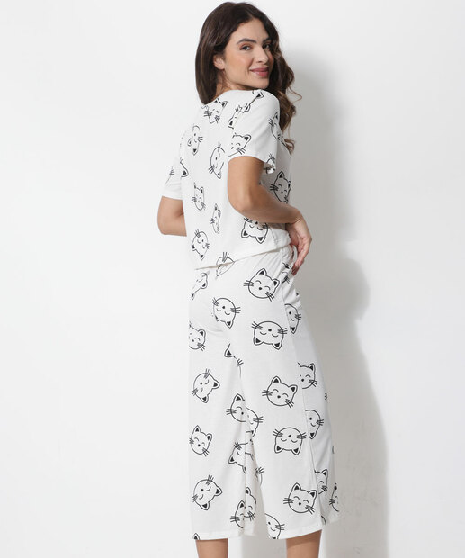 Pijama Feminino Gato Manga Curta Marisa