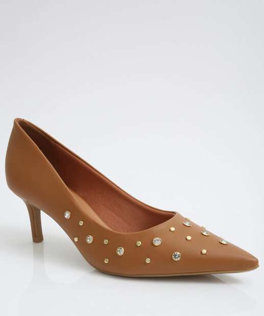 Scarpin Feminino Strass Bico Fino Salto Fino Vizzano