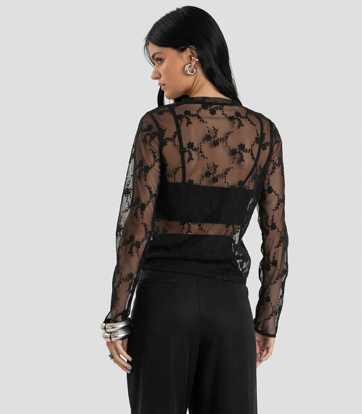 Conjunto Feminino Blusa de Tule com Top Dianna Preto