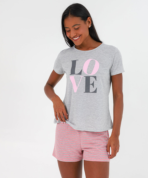 Image_Short Doll Feminino Estampado LOVE Marisa Cinza