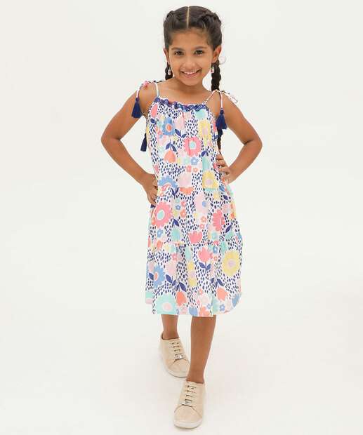 Vestido Infantil Alças Finas Flores Tassel Marisa Tam 4 a 10