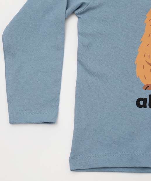 Camiseta Infantil Manga Longa Capivara Marisa Tam 1 a 3 Azul