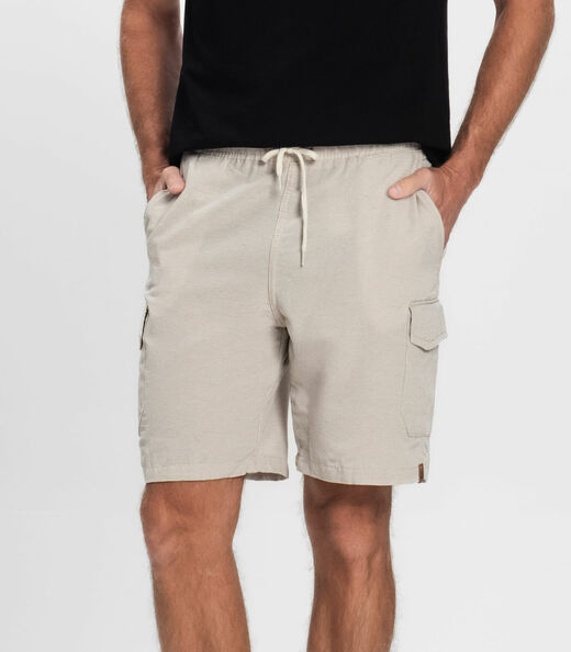 Bermuda Masculina Sarja Cargo Com Elástico Shift Bege