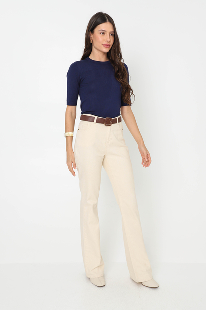 Blusa Feminina Tricô Manga Curta Marisa Azul