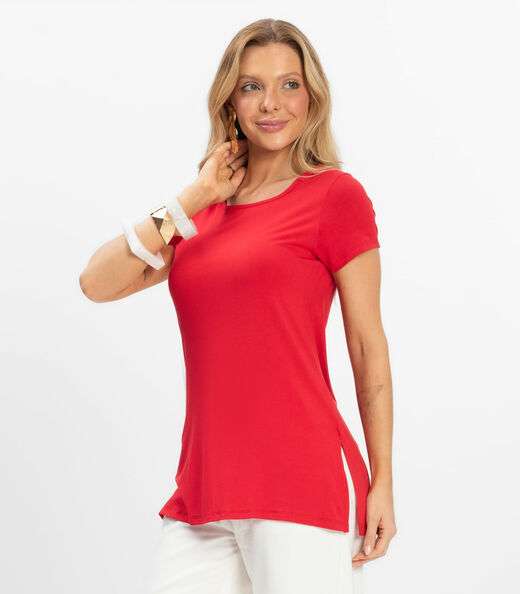 Blusa Básica Alongada Feminina Rovitex Vermelho