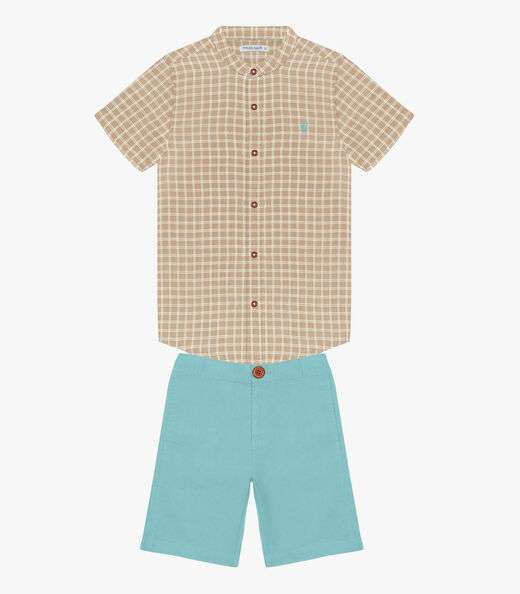 Conjunto Infantil Masculino Xadrez Trick Nick Bege