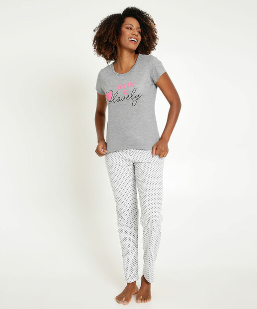 Pijama Feminino Estampa Poá E Frase Manga Curta