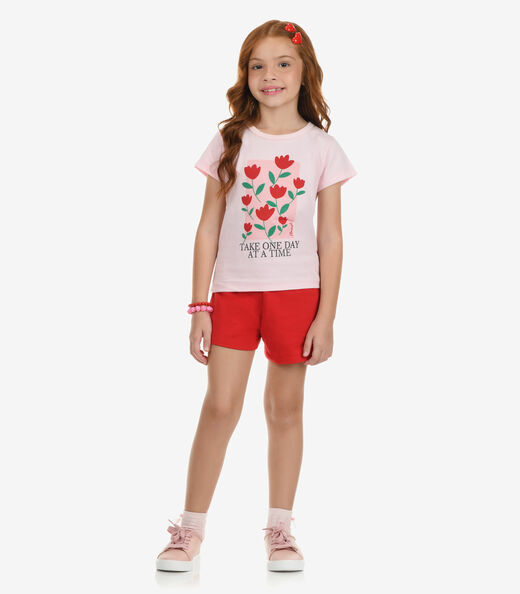 Conjunto Blusa com Shorts Meia Malha Rovi Kids Rosa