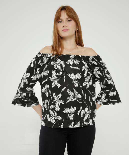 Blusa Ciganinha Feminina Floral Manga 7/8 Marisa