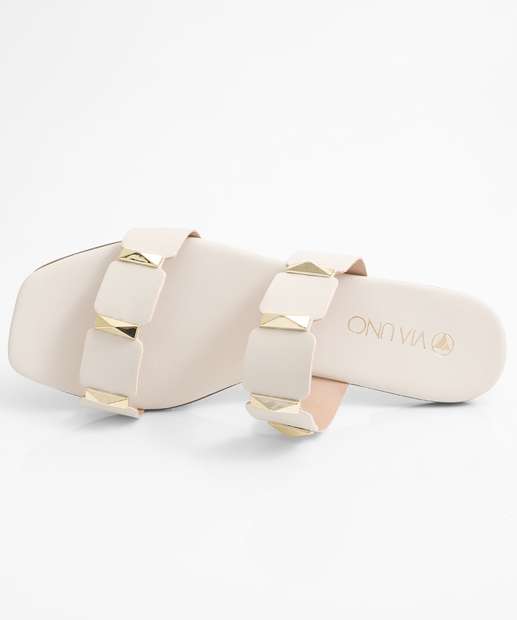 Rasteirinha Feminina Tiras Tachas Via Uno Off White