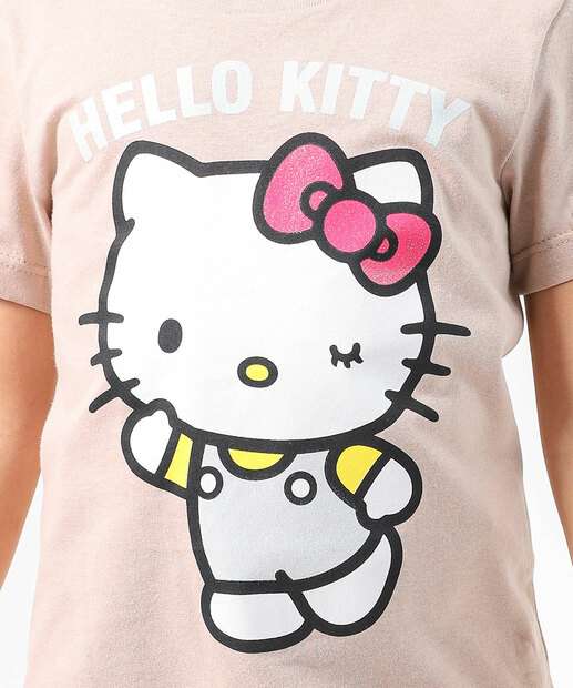 Blusa Infantil Hello Kitty Bolsinha Tam 4 a 10 Bege