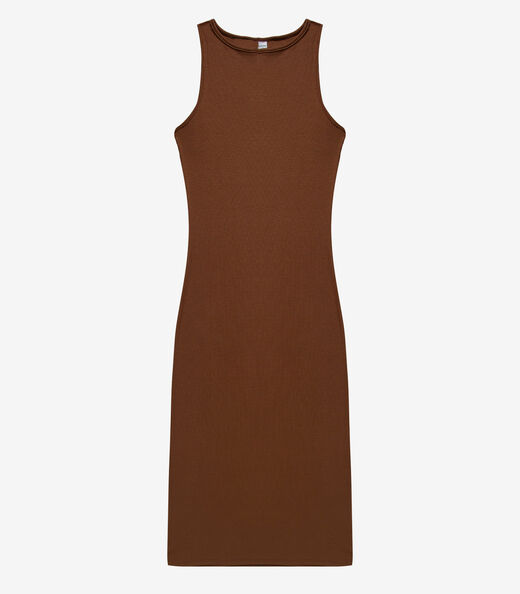 Vestido Midi Feminino Em Ribana Infinita Cor Marrom