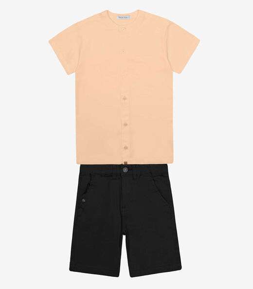 Conjunto Menino Camisa Com Bermuda Trick Nick Bege