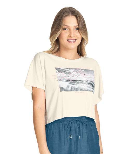 Blusa Cropped Feminina Com Decote Redondo Rovitex Bege
