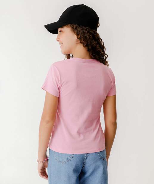 Camiseta Juvenil Manga Curta Stitch e Angel Disney Tam 10 a 16