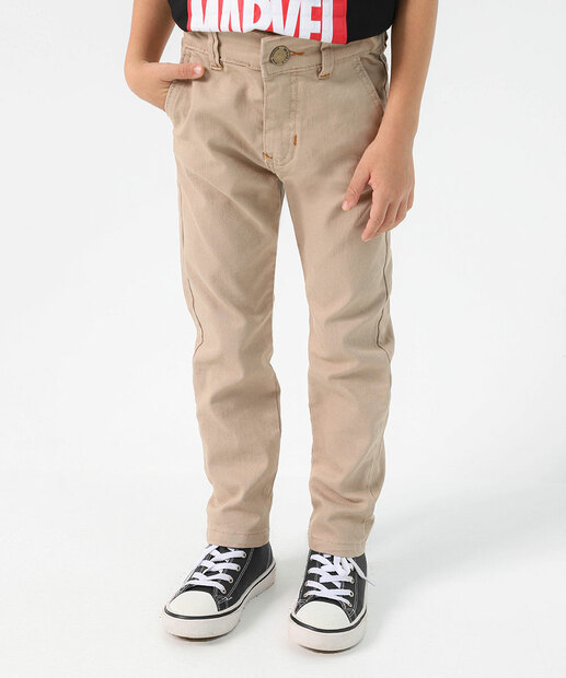 Calça Infantil Sarja Slim Bolsos Tam 4 a 8 Bege