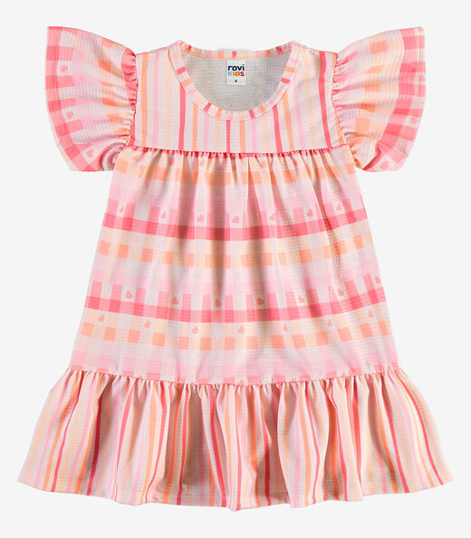 Vestido Feminino Meia Malha Listrado Rovi Kids Rosa
