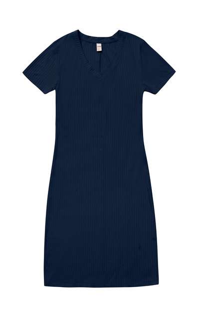 Vestido Feminino Em Ribana Canelada Rovitex Azul