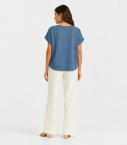Blusa Feminina Malha Jacquard Vulca Infinita Cor Azul