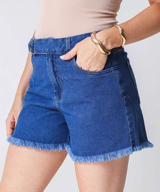Short Jeans Feminino Barra Desfiada Marisa Azul