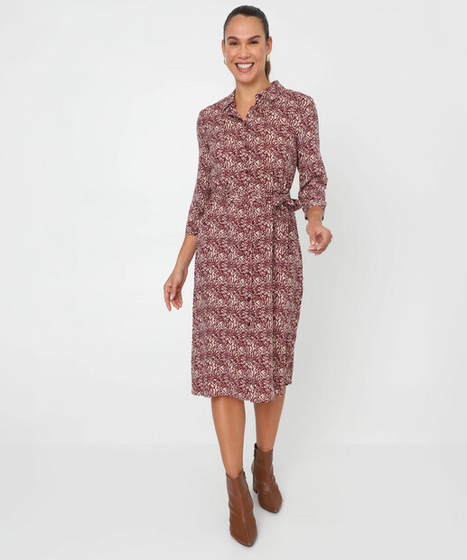 Vestido Feminino Chemise Midi Estampada Marisa Vinho