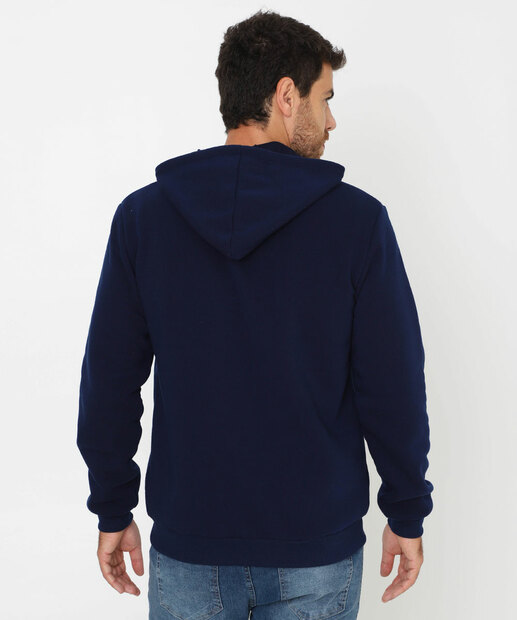Casaco Masculino Moletom Flanelado Capuz Marisa Azul