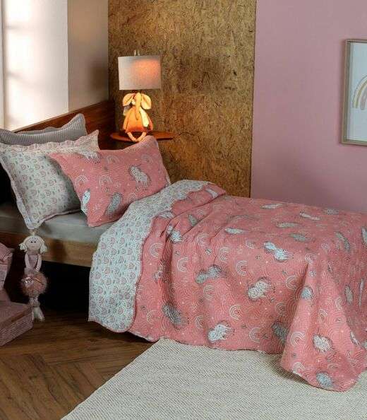 Kit Cobre Leito Casual Kids Casal Appel Rosa