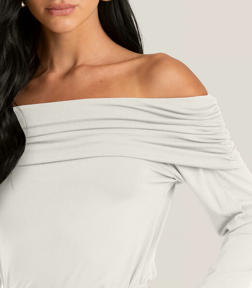 Blusa Feminina Ombro a Ombro em Malha Visco Dianna Bege