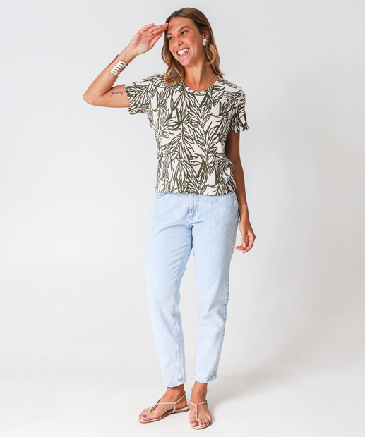 Blusa Feminina Folhas Manga Curta Marisa Off White