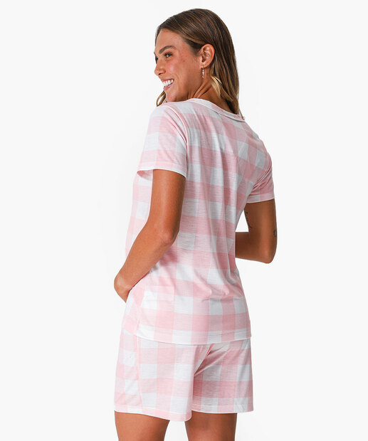 Pijama Feminino Gestante Xadrez Marisa Rosa
