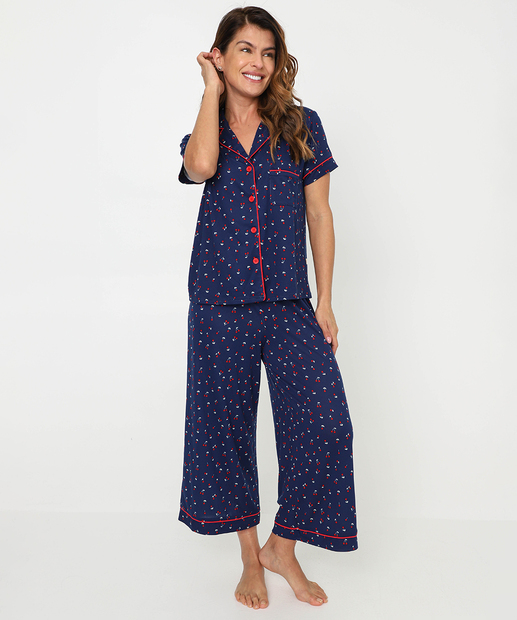 Image_Pijama Americano Feminino Cerejas Marisa Azul