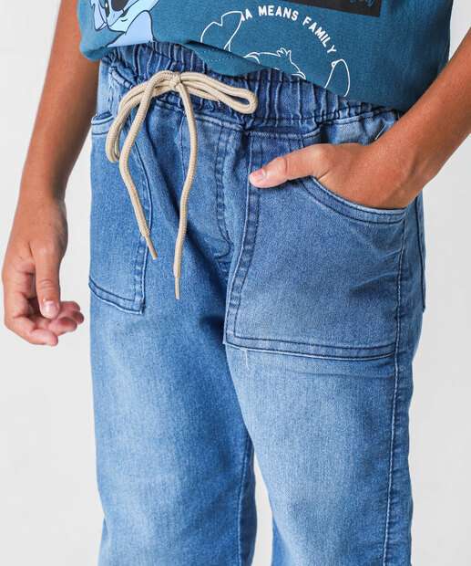 Calça Infantil Jogger Jeans Bolso Tam 4 a 8 Azul