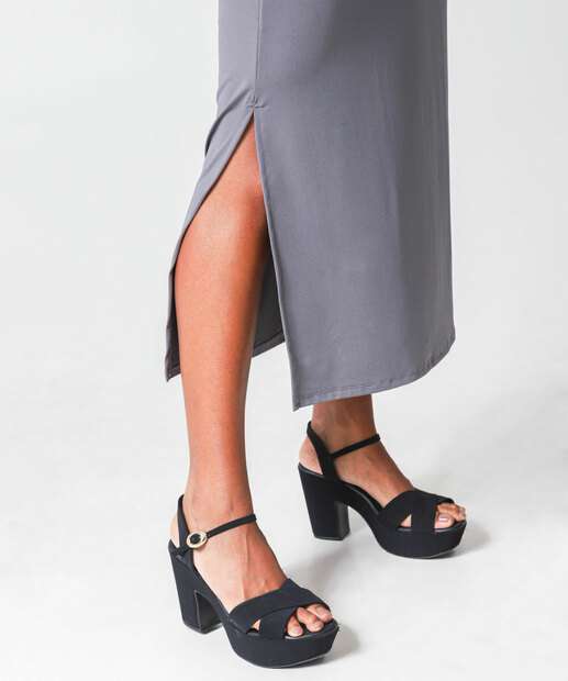 Vestido Longo Feminino Fenda Alças Finas Marisa Cinza