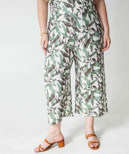 Calça Plus Size Feminina Pantacourt Folhas Marisa Verde