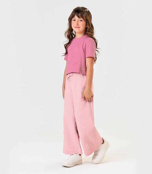 Calca Wide Leg Moletom Mesclado Trick Nick Rosa