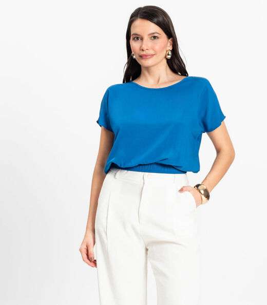 Blusa Feminina manga curta Infinita Cor Azul