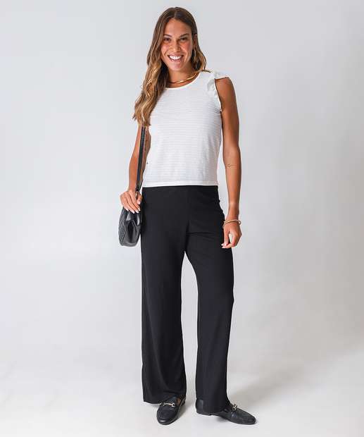 Image_Calça Reta Feminina Canelada Marisa Preto