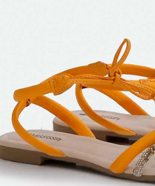 Sandália Feminina Rasteira Strass Amarração Mississipi