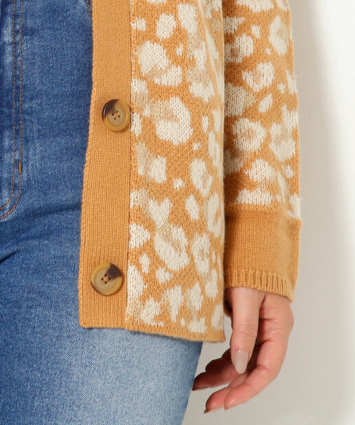 Cardigan Feminino Tricô Animal Print Marisa