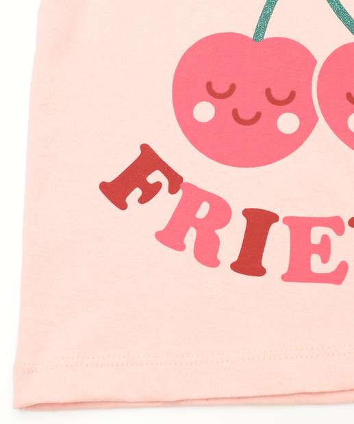 Camiseta Infantil Cerejas Manga Curta Marisa Tam 1 a 3 Rosa