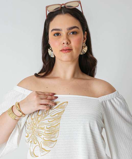Blusa Ciganinha Plus Size Feminina Marisa Off White