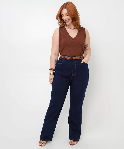 Blusa Regata Plus Size Canelada Marisa Marrom